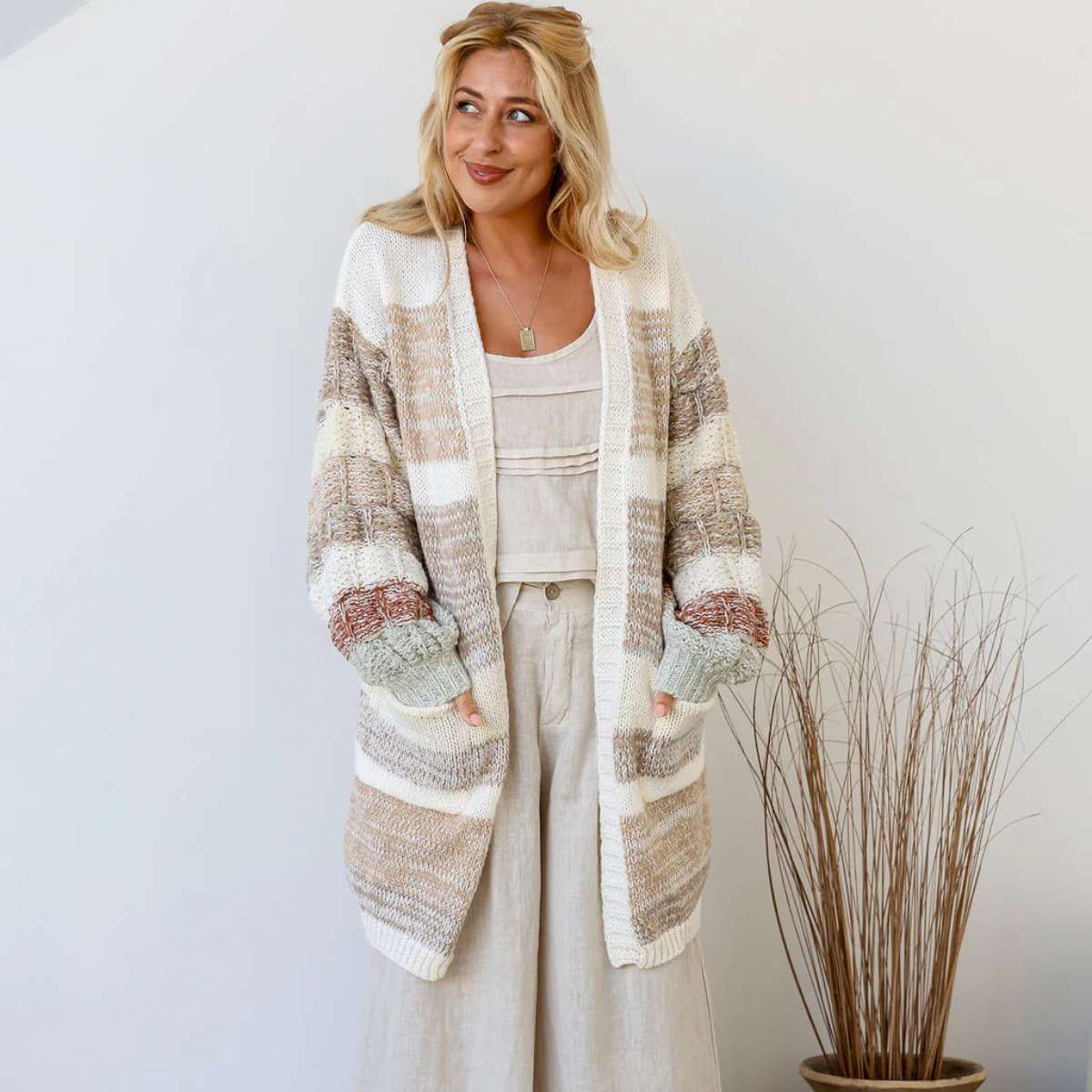 Wanderlight Longline Cardie - Natural Camel - Funky Gifts NZ