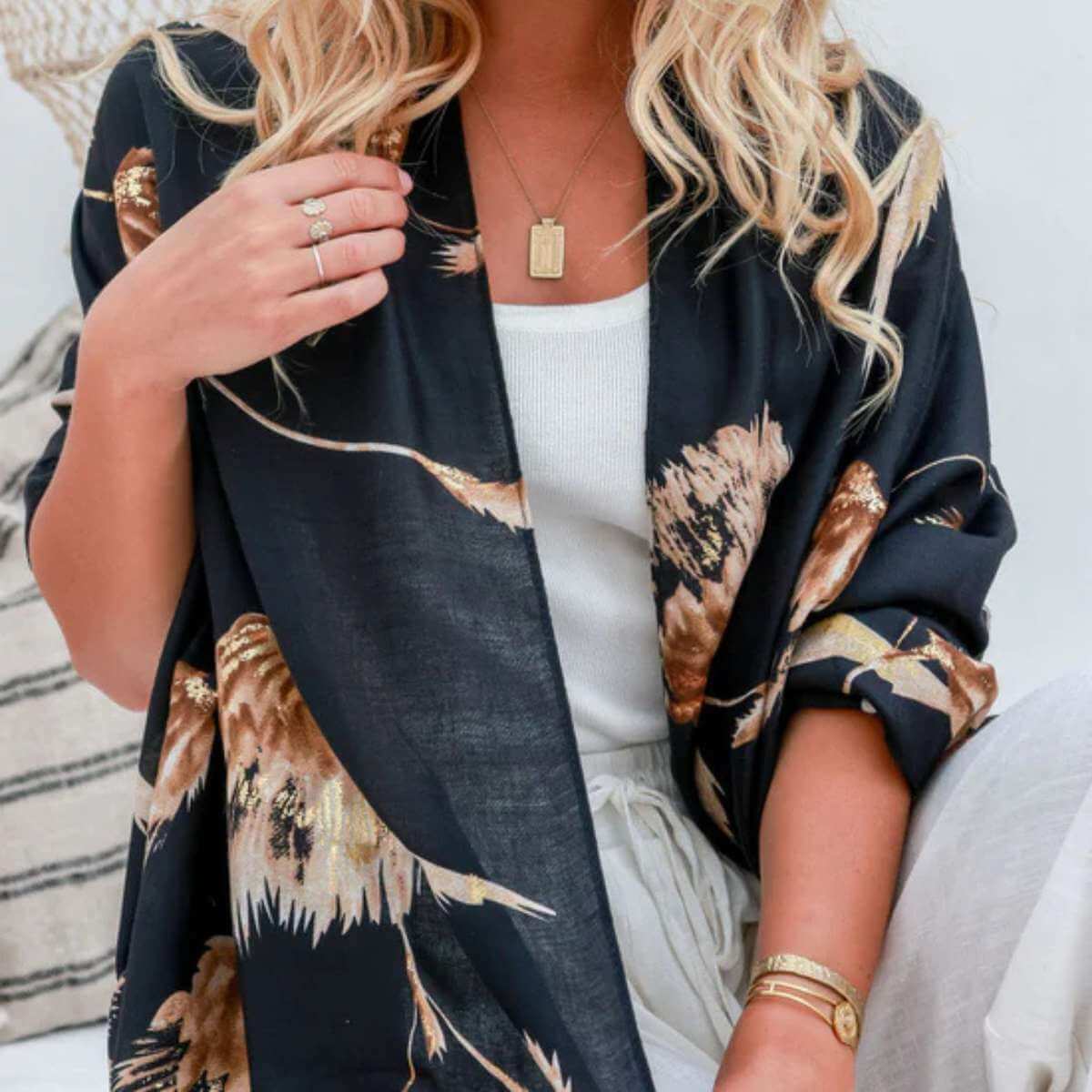 Whisper Bloom Black Scarf - Funky Gifts NZ