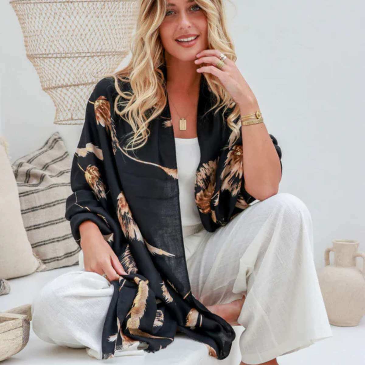 Whisper Bloom Black Scarf - Funky Gifts NZ