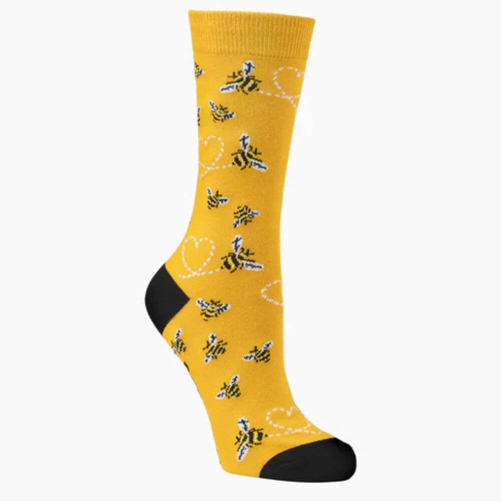 Women's Heart Bees Bamboo Crew Sock - Funky Gifts NZ