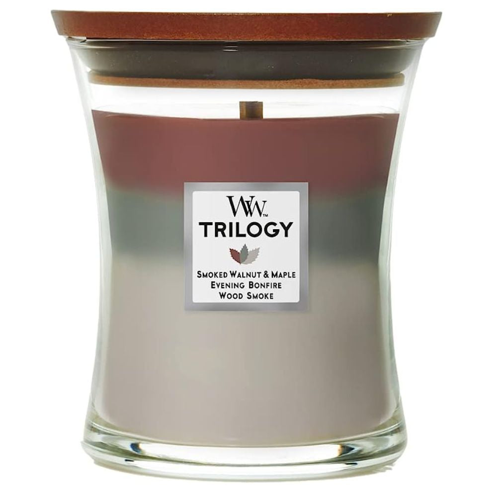 Medium WoodWick Scented Soy Candle - Autumn Embers Trilogy - Funky Gifts NZ