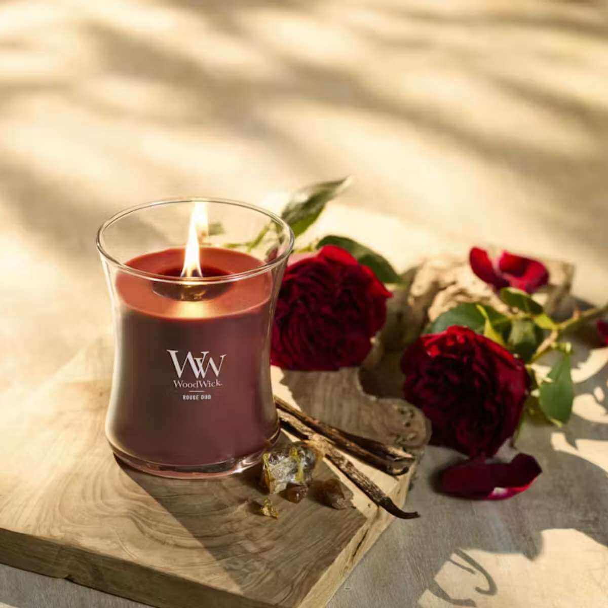 Medium WoodWick Scented Soy Candle - Rouge Oud - Funky Gifts NZ