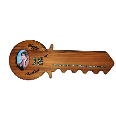 Traditional Wooden 18th Key - With Photo - Funky Gifts NZ