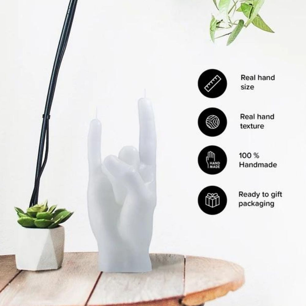 You Rock Hand Candle - White - Funky Gifts NZ