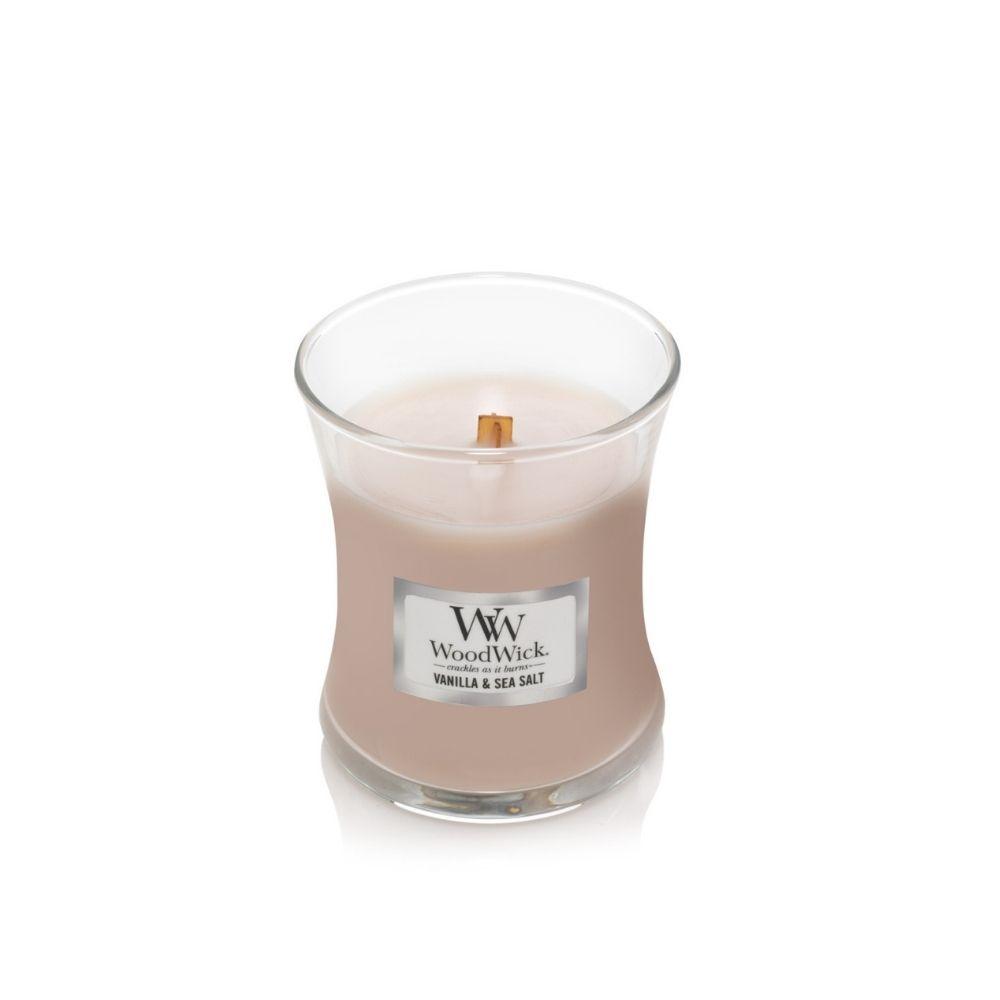 Small WoodWick Scented Soy Candle - Vanilla & Sea Salt - Funky Gifts NZ