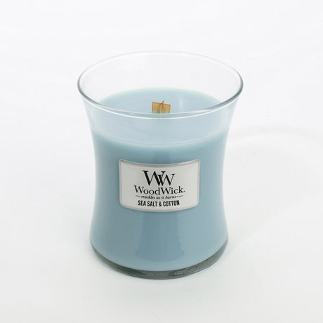Medium WoodWick Scented Soy Candle - Sea Salt & Cotton - Funky Gifts NZ