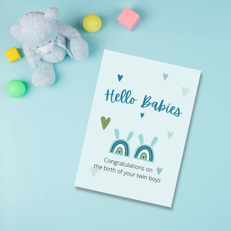 Greeting Card - Hello Babies - Twin Boys - Funky Gifts NZ