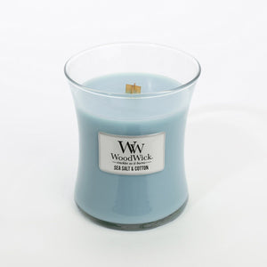 Medium WoodWick Scented Soy Candle - Sea Salt & Cotton - Funky Gifts NZ