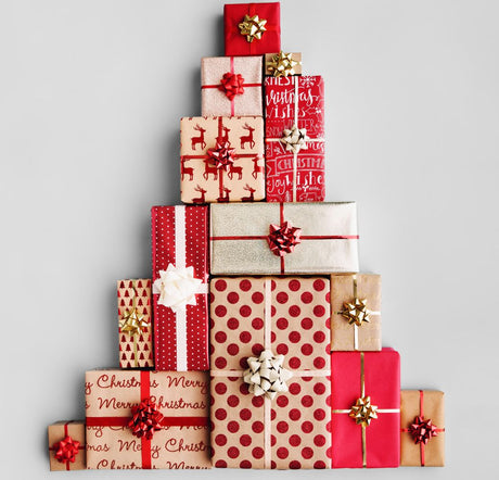 tree like stack of christmas gifts