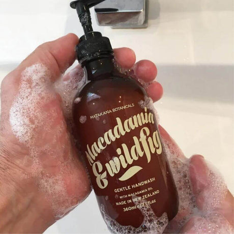 Soapy hands holding matakana botanicals handwash