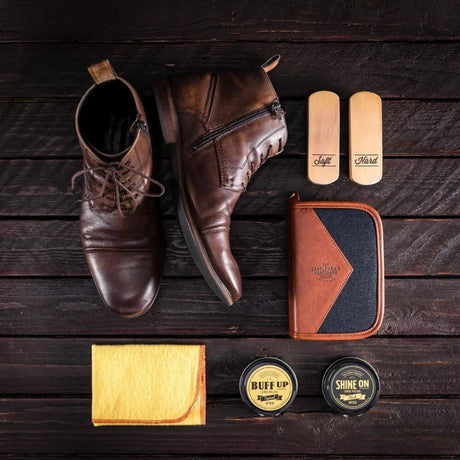 Gent's Hardware Shoes & Shoe Shine on wooden planks