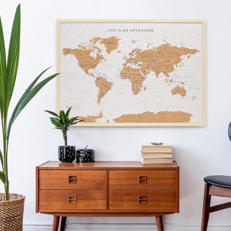 Splosh World Map above sideboard in Lounge