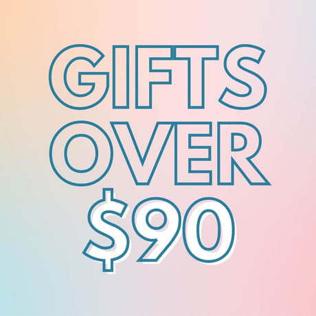 Gifts over $90 text tile