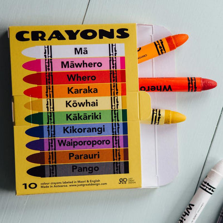 Crayons with colours written in te reo maori