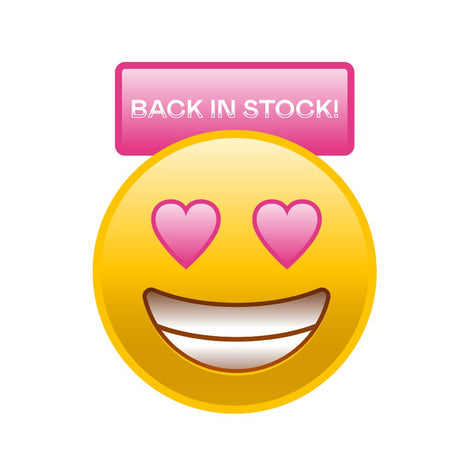 Back In Stock Sign With Happy Emoji