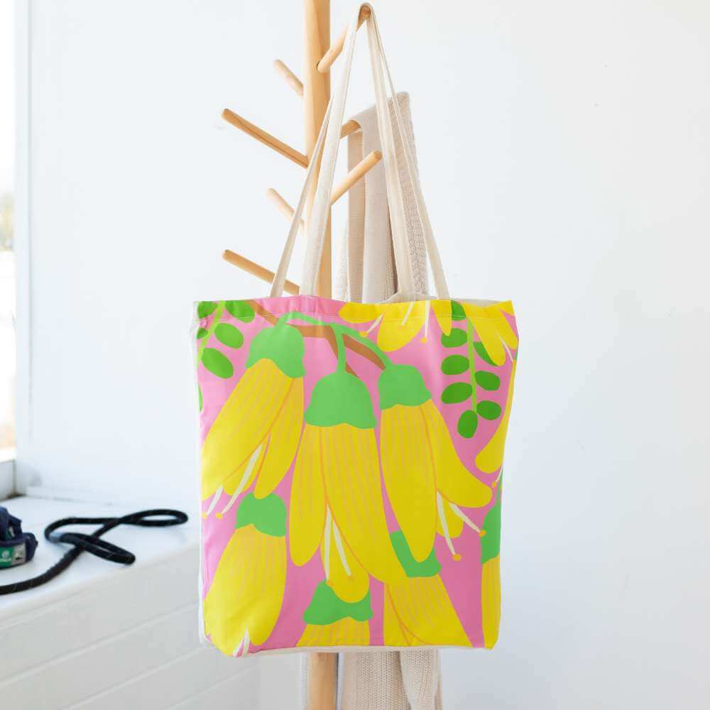 Bright Botanical Kowhai Shopping Bag - Funky Gifts NZ