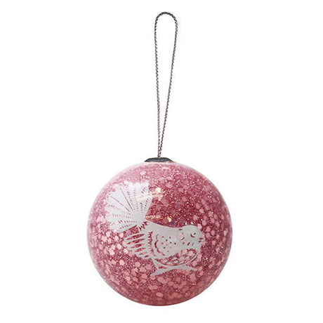 Xmas Ball Glitter Pink Fantail Decoration - Funky Gifts NZ