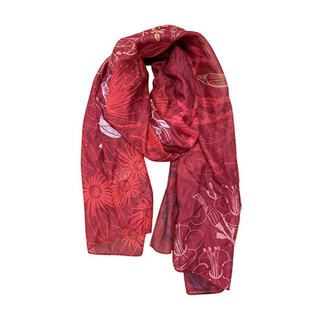 Designer Kiwiana Scarf - Flora Fusion Red - Funky Gifts NZ