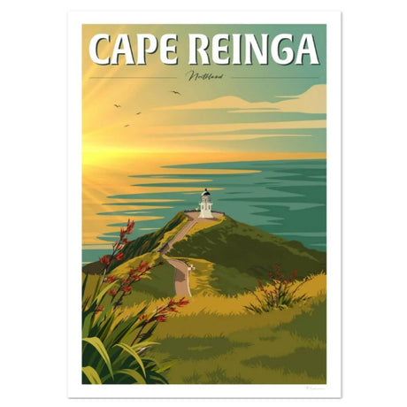 A4 Travel Poster - Cape Reinga Sunset - Funky Gifts NZ