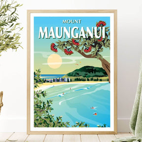 A4 Travel Poster - Mount Manganui - Funky Gifts NZ