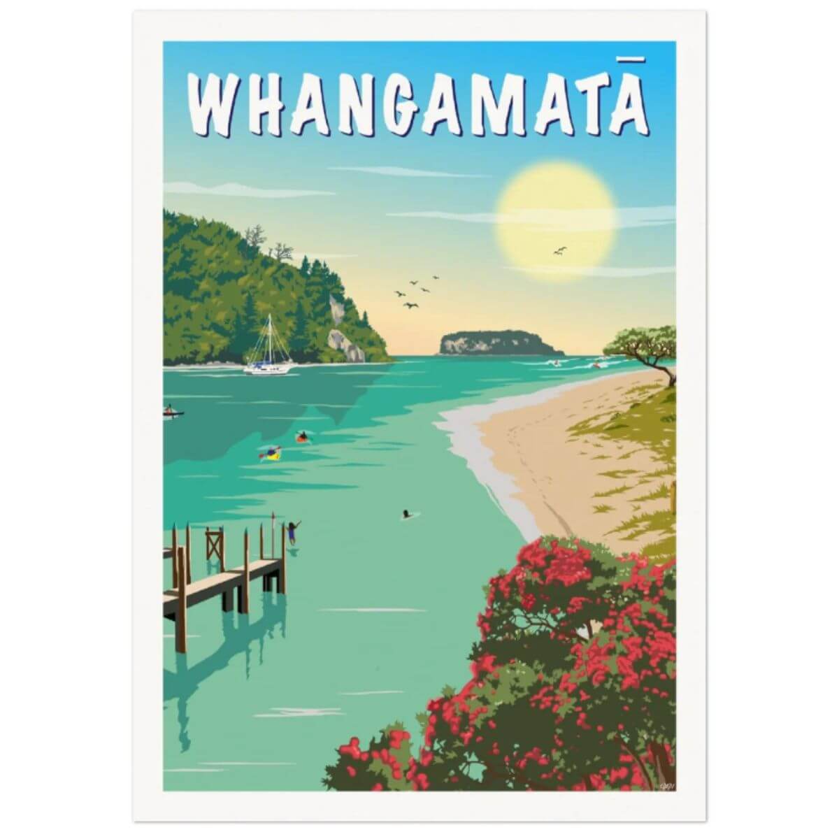 A4 Travel Poster - Whangamata Wharf - Funky Gifts NZ