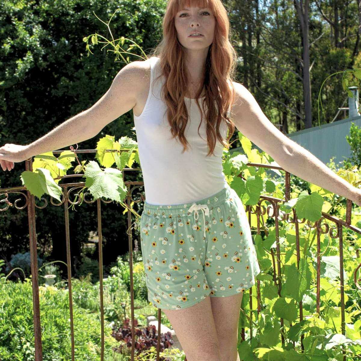 Women's Bamboo Jersey Sleep Short - Flowers - Funky Gifts NZ