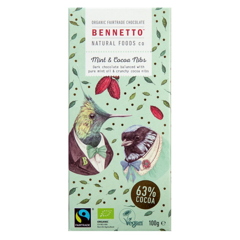 Bennetto Chocolate 100g - Mint & Cocoa Nibs - Funky Gifts NZ