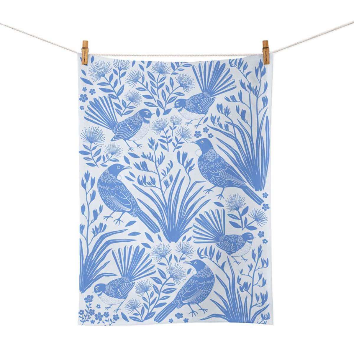 Birdsong Blues Tea Towel - Funky Gifts NZ