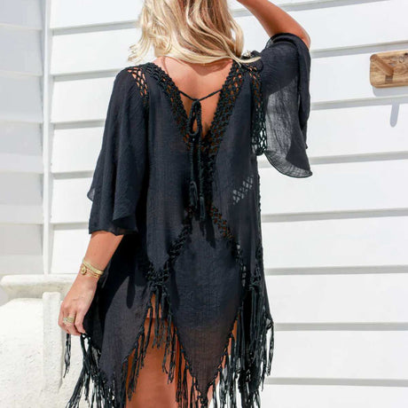 Fringe Weave Cover-Up - Black - Funky Gifts NZ