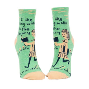 Women's Socks - Long Walks In The Library - Blue Q - Funky Gifts NZ