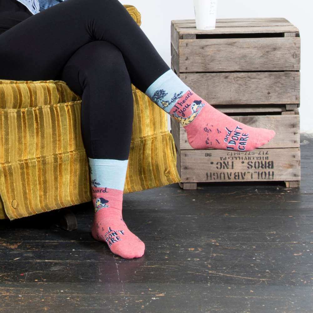 Blue Q Socks – Women's Crew – I Heard You and I Don't Care - Funky Gifts NZ