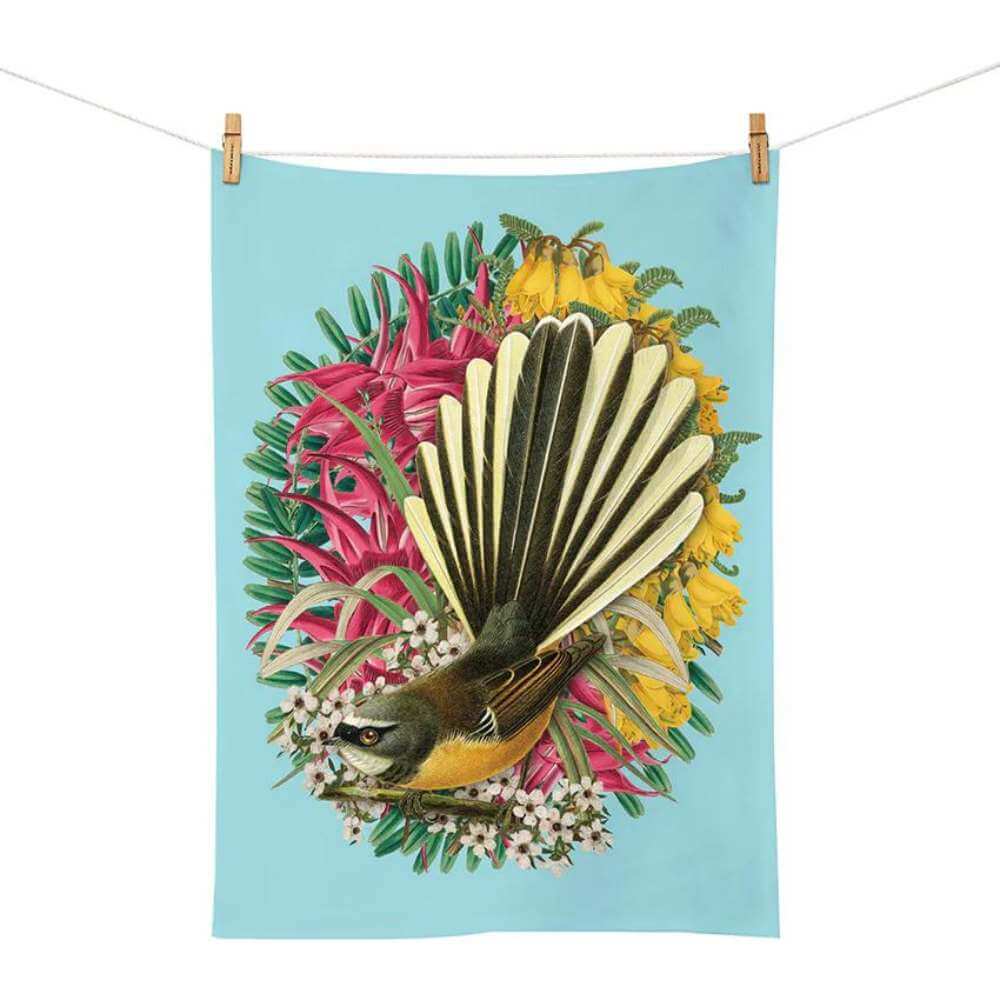 Botanical Fantail Tea Towel - Funky Gifts NZ