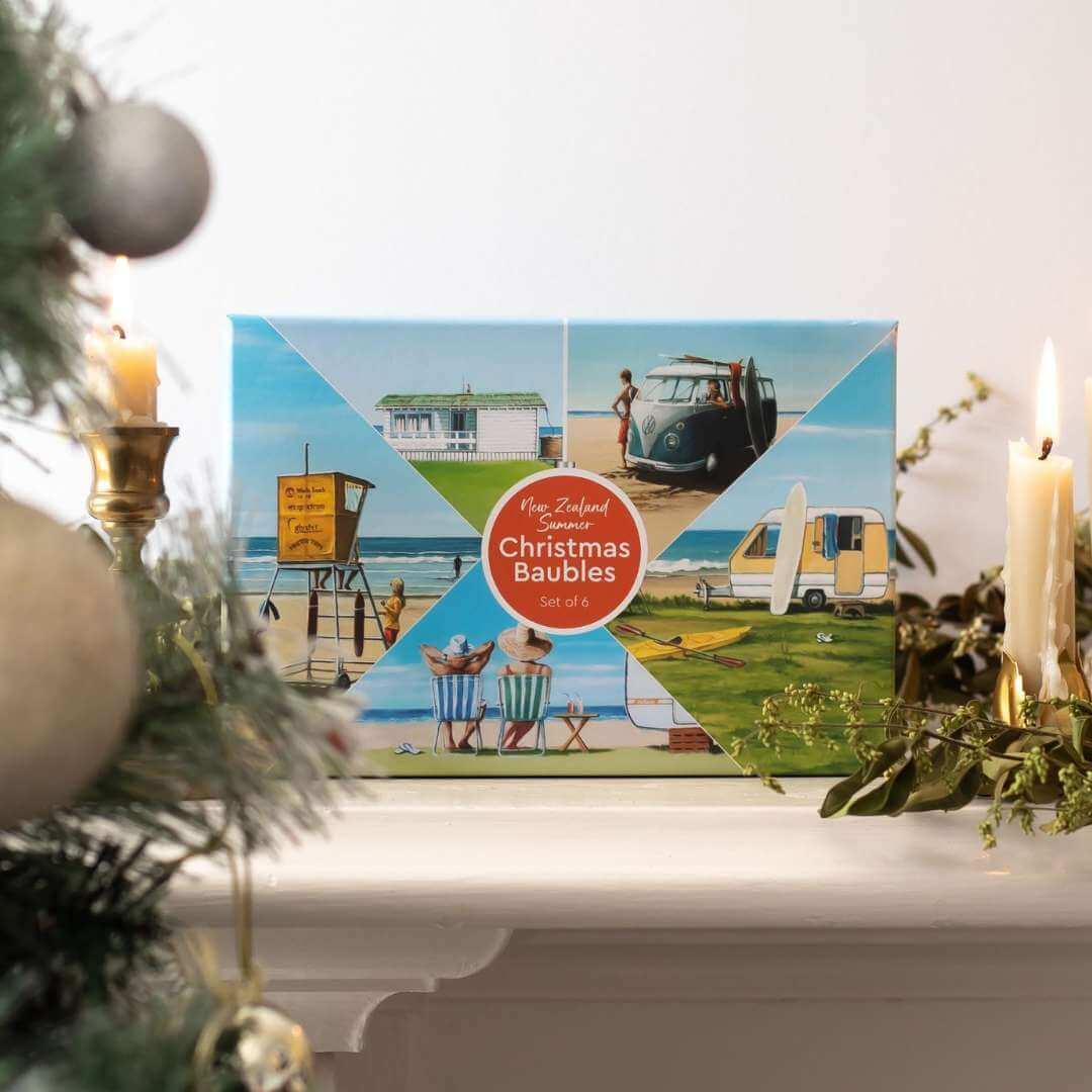Box of Six NZ Summer Christmas Bauble Decoration - Funky Gifts NZ