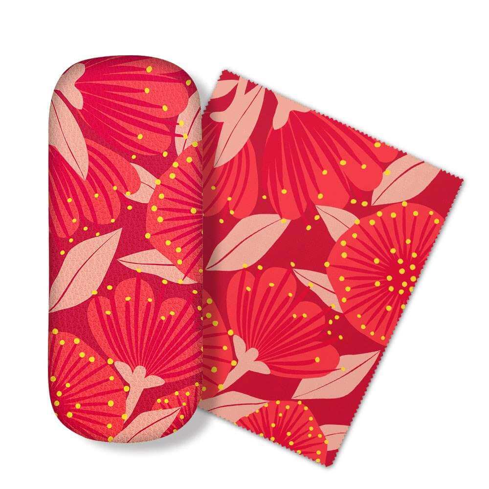 Bright Botanical Red Pohutukawa Glasses Case - Funky Gifts NZ