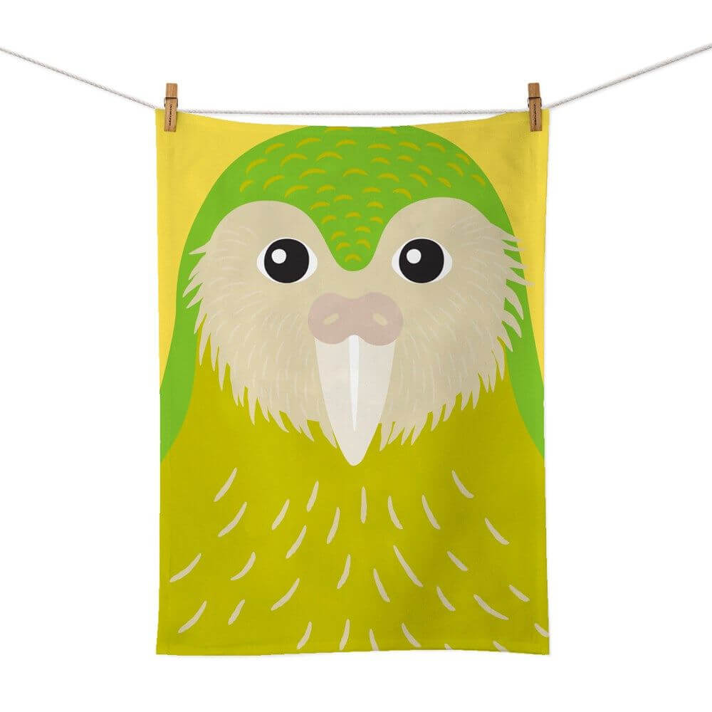 Bright Kakapo Tea Towel - Funky Gifts NZ