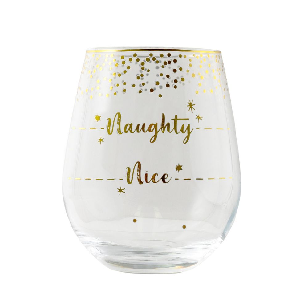 Christmas Naughty Nice Stemless Glass - Funky Gifts NZ