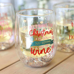 Christmas Give Me Wine Stemless Glass - Funky Gifts NZ