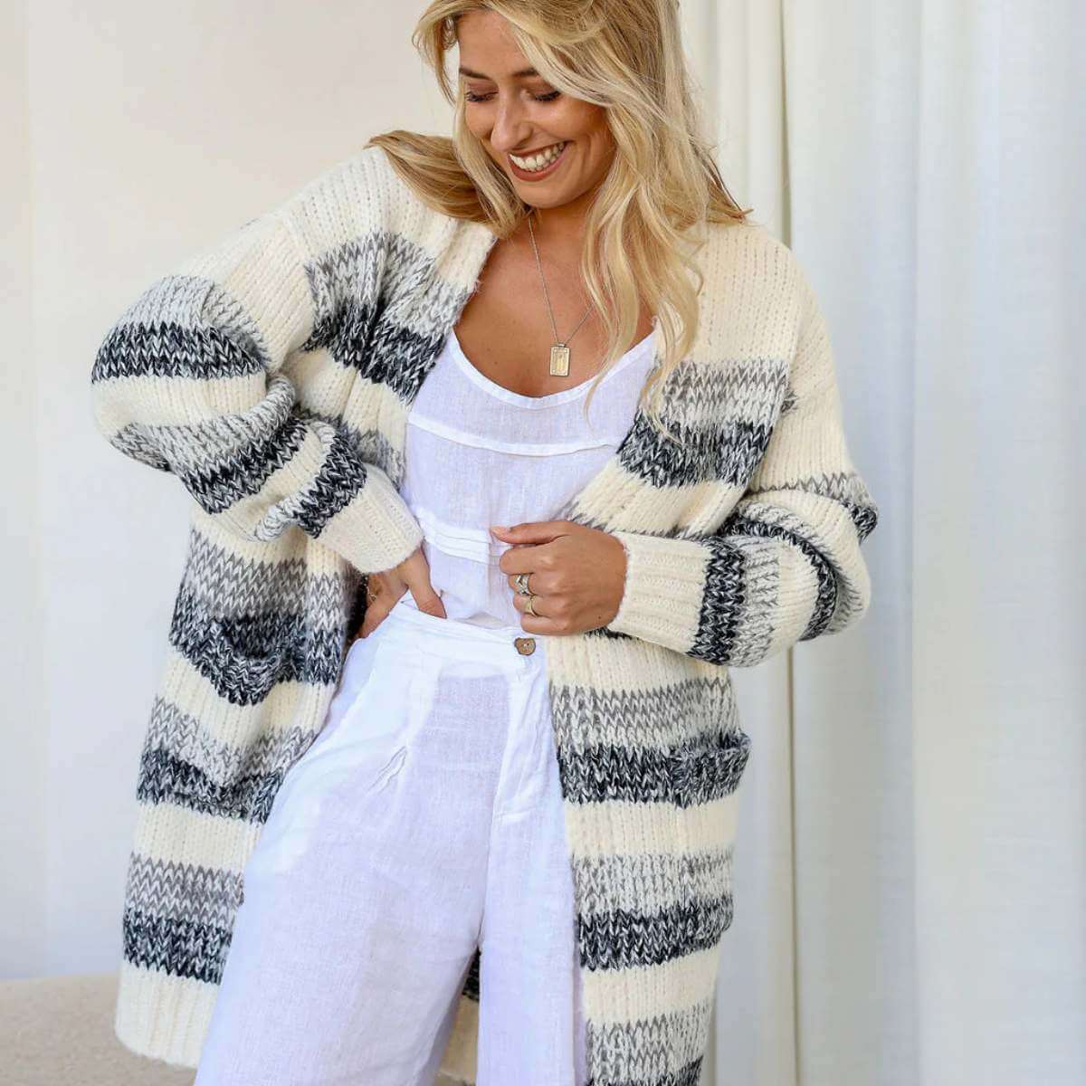 Comfort Cardi - Grey Black - Funky Gifts NZ