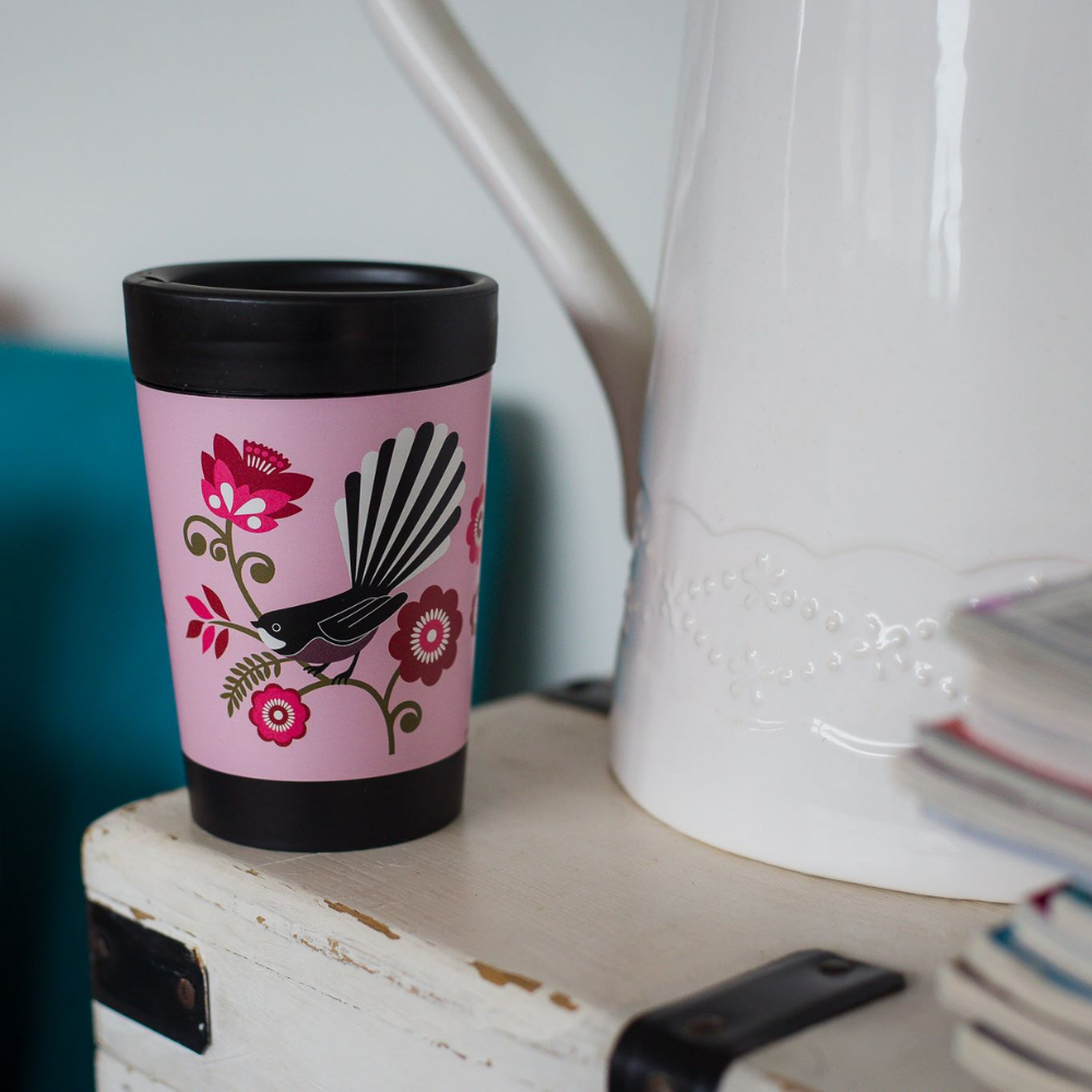 Cuppa Coffee Cup - Pink Fantail (12oz) - Funky Gifts NZ