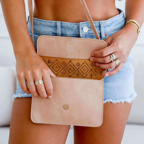 Dot Dash Laser Cut Bag - Camel - Funky Gifts NZ