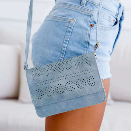 Dot Dash Laser Cut Bag - Denim - Funky Gifts NZ