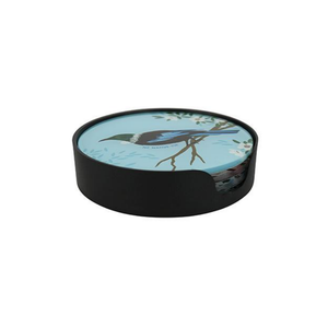 Native Skies Glass Coasters Set of 4 featuring fantail, ruru, tui and bluebird from funky gifts nz