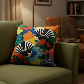 DBL Cushion Cover - Fantail Paradise - Funky Gifts NZ