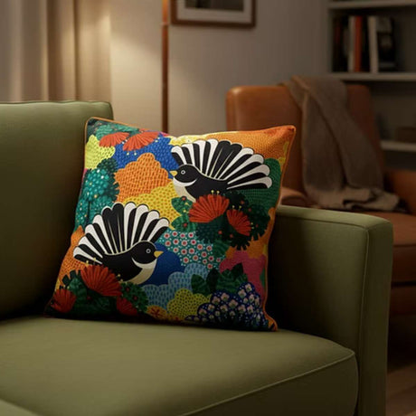 DBL Cushion Cover - Fantail Paradise - Funky Gifts NZ