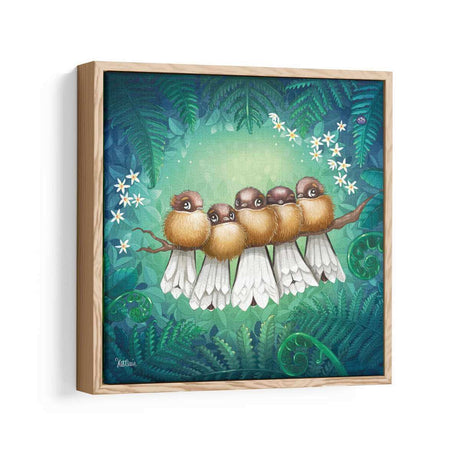 Fantail Whanau - Box Canvas Framed Print - Funky Gifts NZ