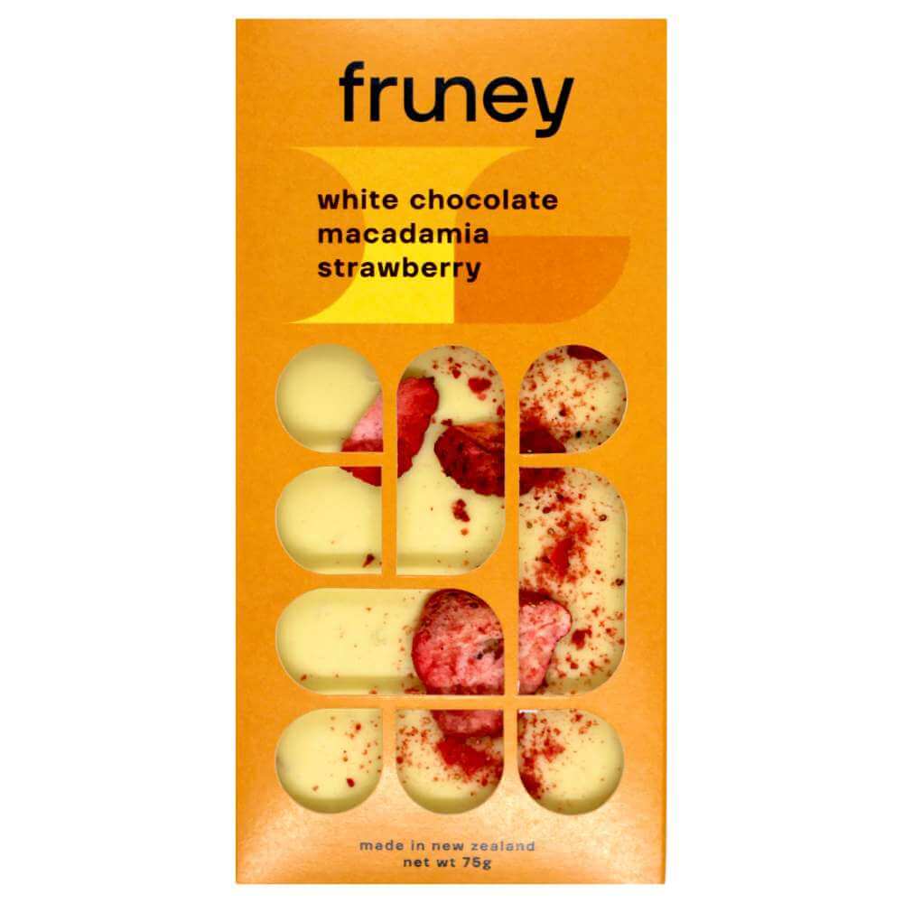 Fruney White Chocolate, Macadamia & Strawberries 75g - Funky Gifts NZ