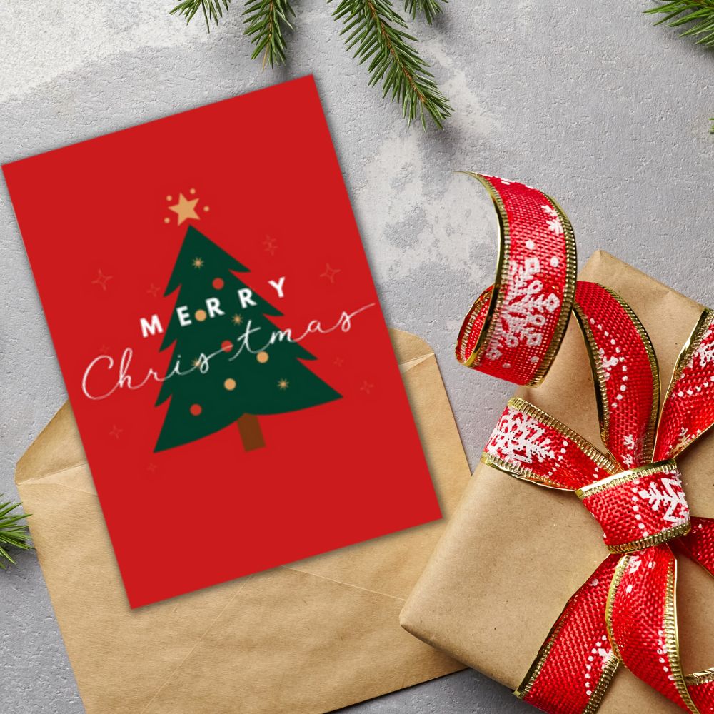 Christmas Greeting Card - Red Merry Christmas - Funky Gifts NZ