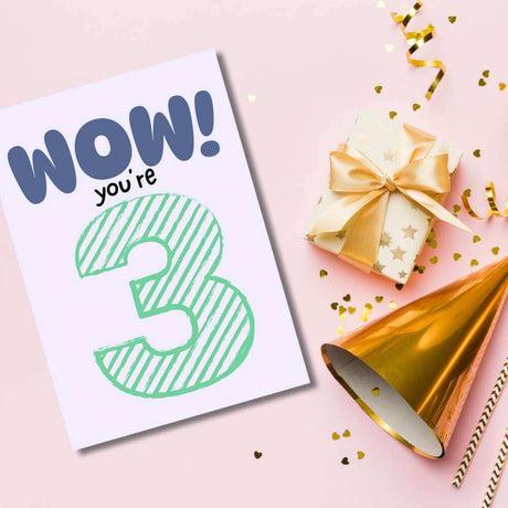 Greeting Card - Wow! You're 3 - Funky Gifts NZ