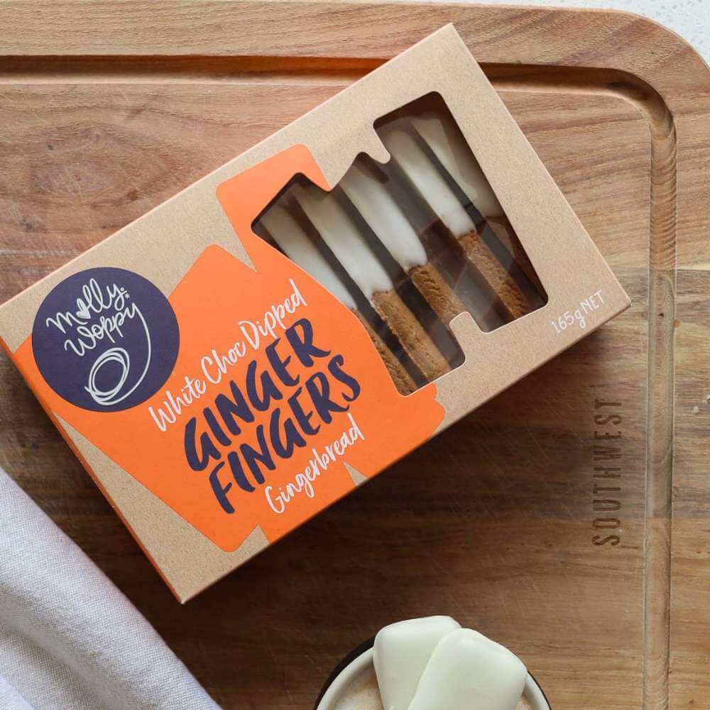 Gingerbread White Choc Dipped Ginger Fingers Box - Funky Gifts NZ