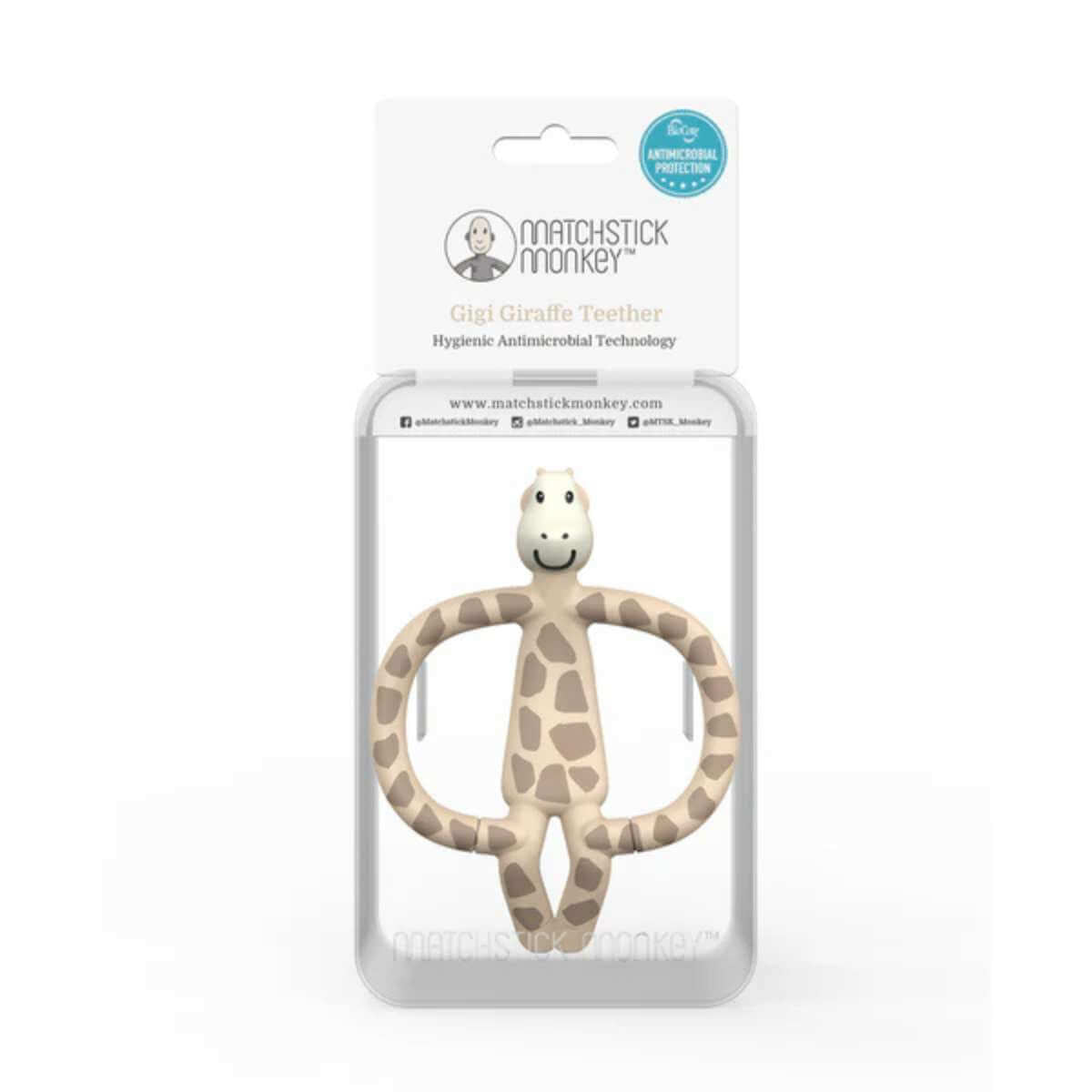 Matchstick Monkey Animal Teether - Giraffe Anti Microbial - Funky Gifts NZ